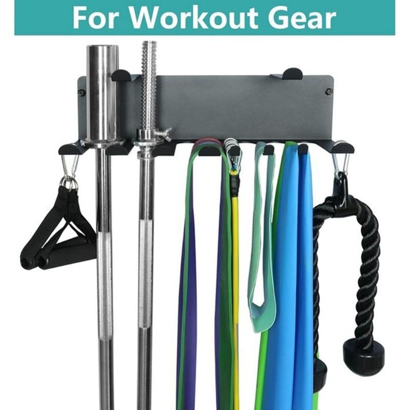 Effective Double Level Fitness Accessories Shelf With 8 Hook 2 Support for Exercise Gear Organization