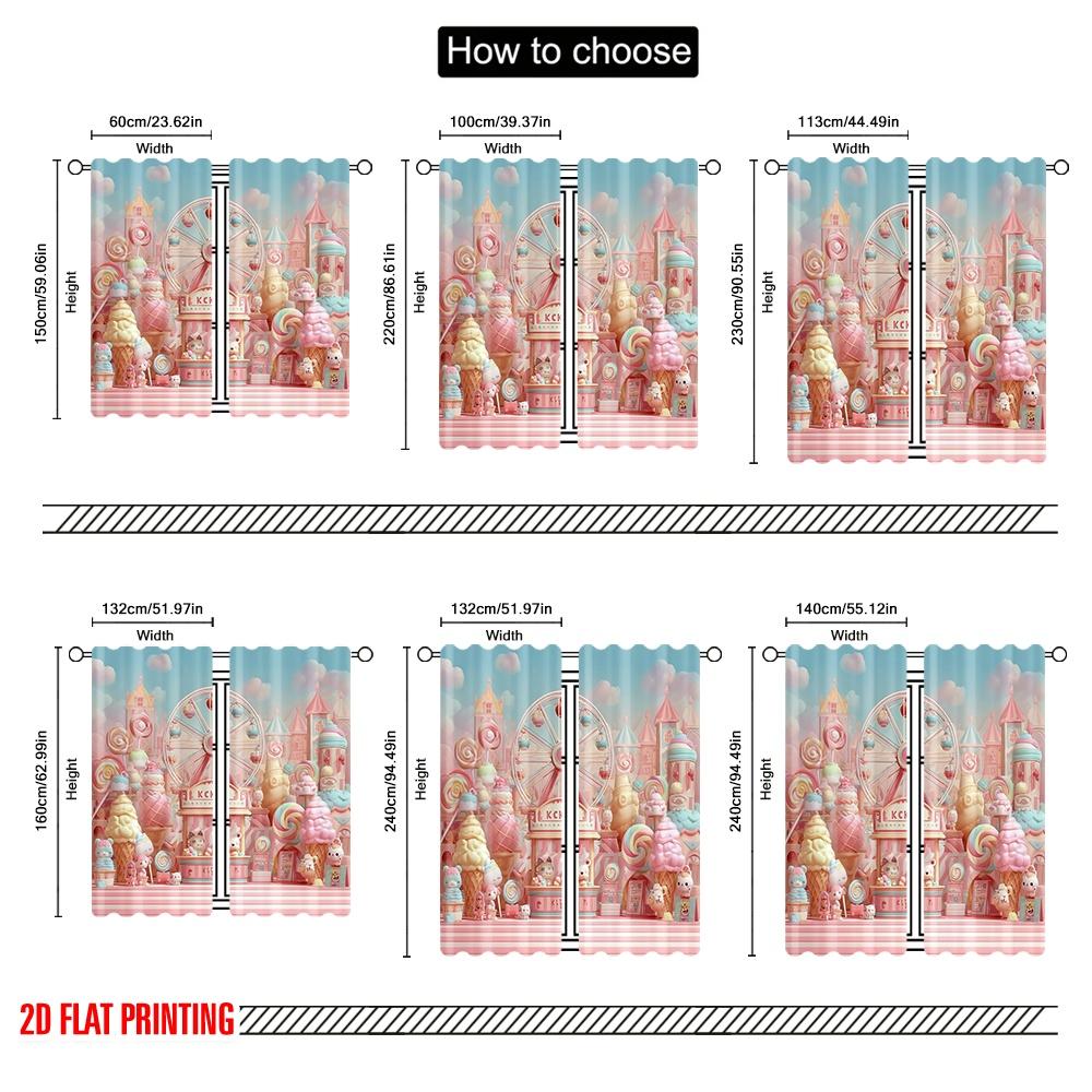 2pcs,2D Plane Printing Curtains Digital Printed Dreamlike Candy Versatile Durable Polyester (without Rod) Decorations For Home