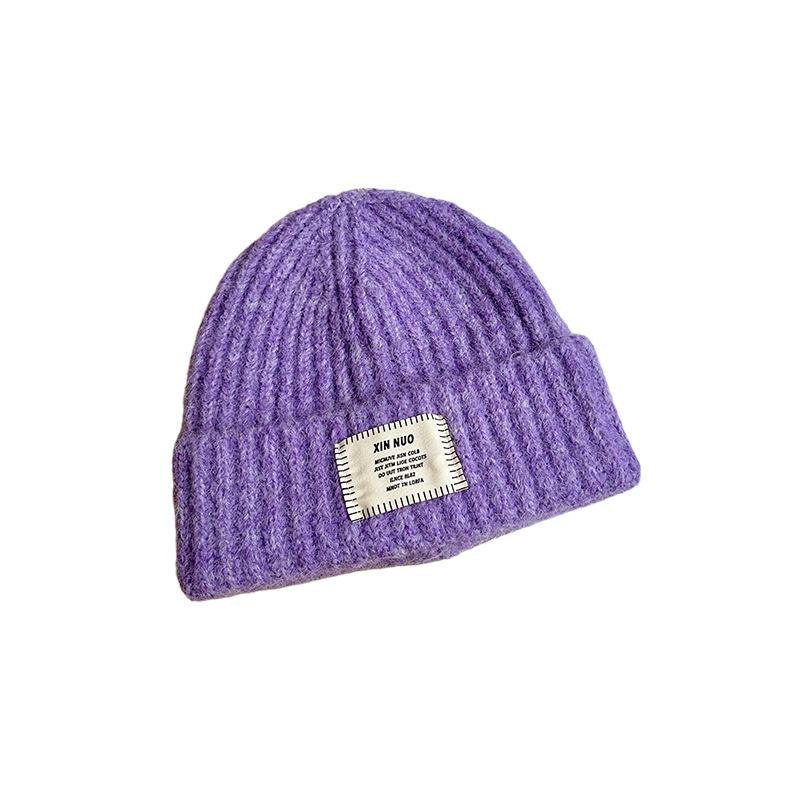 Korean Style Casual English Cloth Label Long Camel Hair Knitted Hat Autumn and Winter Warm Woolen Hat Dome Ear Protection Hat