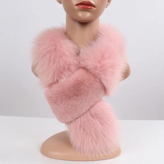 New Winter Lady Natural Real Fox Fur Scarves Women Warm Fluffy Luxury Genuine Fox Fur Mufflers With Rex Rabbit Fur Scarf