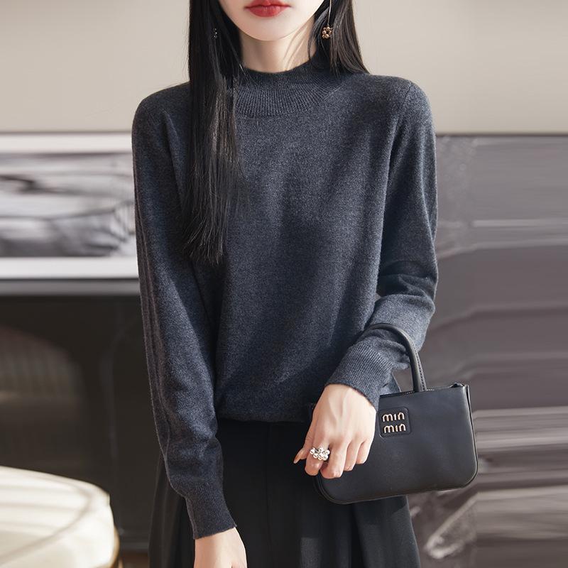 

100% Pure Wool Women s Knitted Sweater: Autumn/Winter High-Neck Base Layer XL кавовий