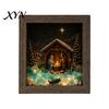 Winter Snow Scene Decoration Christmas Sea Glass Shadow Box Night Light, 3D Wooden Seasonal Shelf Display Art Frame with LED Warm Glow, Landscape