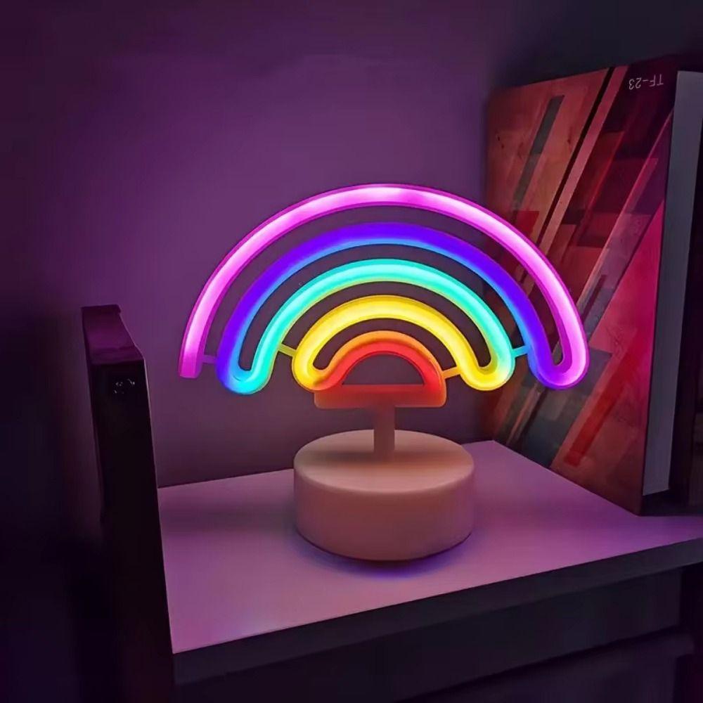 with Base Desktop Rainbow Night Light 3D Acrylic Rainbow-shaped Neon Light  Holiday Decoration