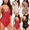 Sexy Women Lace V-neck Bodysuit Teddy Lingerie Jumpsuit Embroidery With Collar