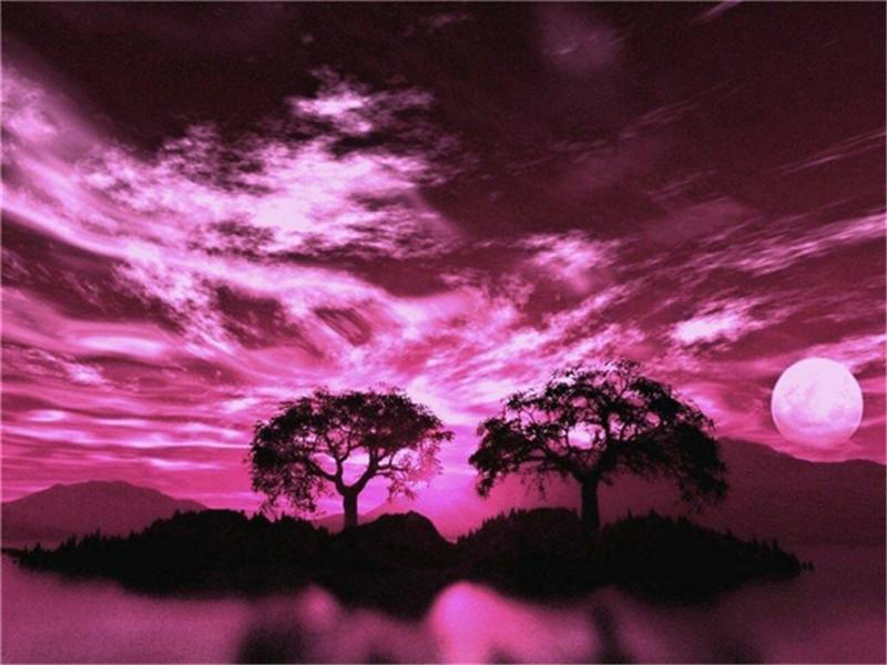 Diamond Painting New Sunset 5D DIY Diamond Embroidery Sale Seaside Landscape Tree Pictures Of Rhinestones Mosaic Wall Art