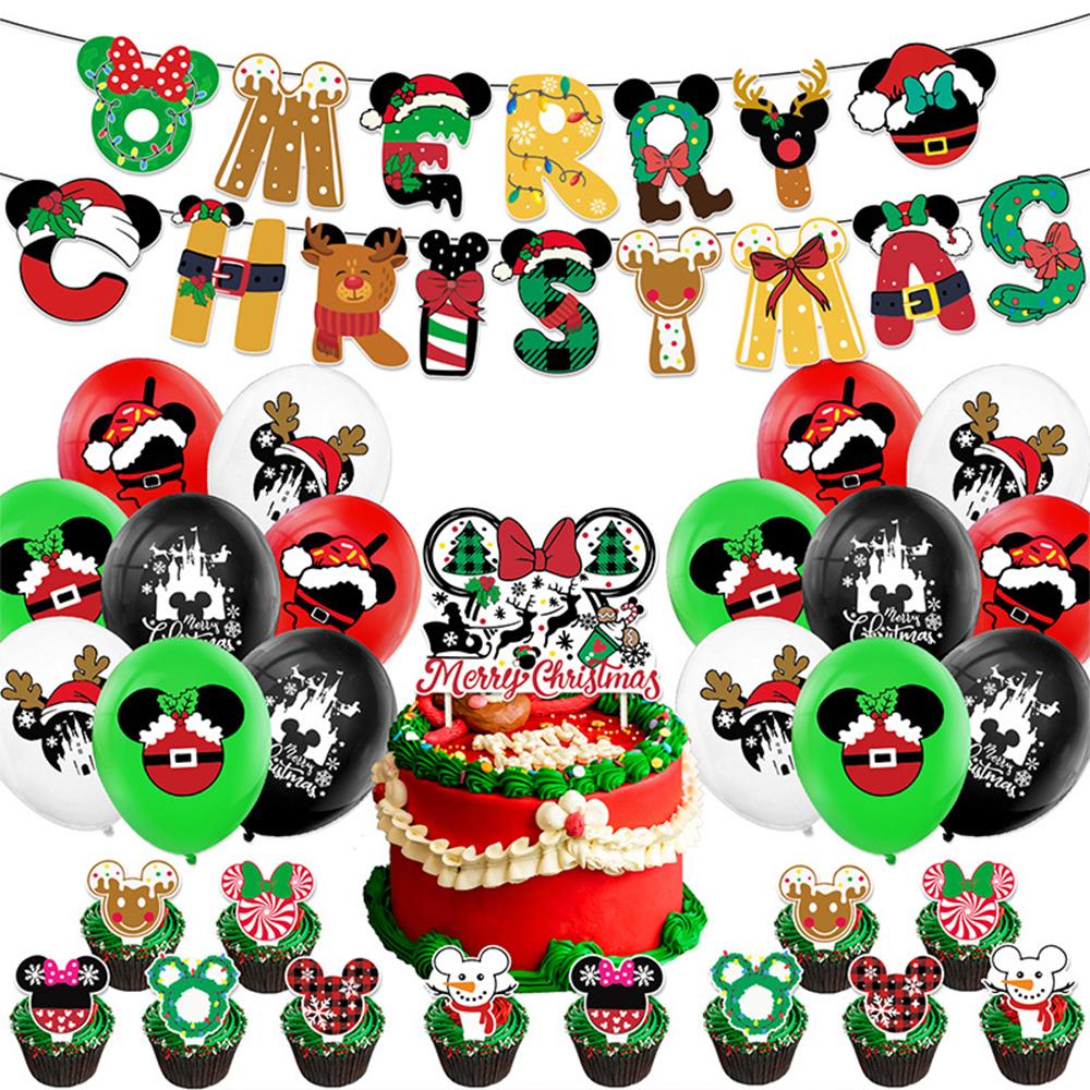 

30pcs Christmas Mickey Party Decorations Includes Banner Cake Topper Balloon