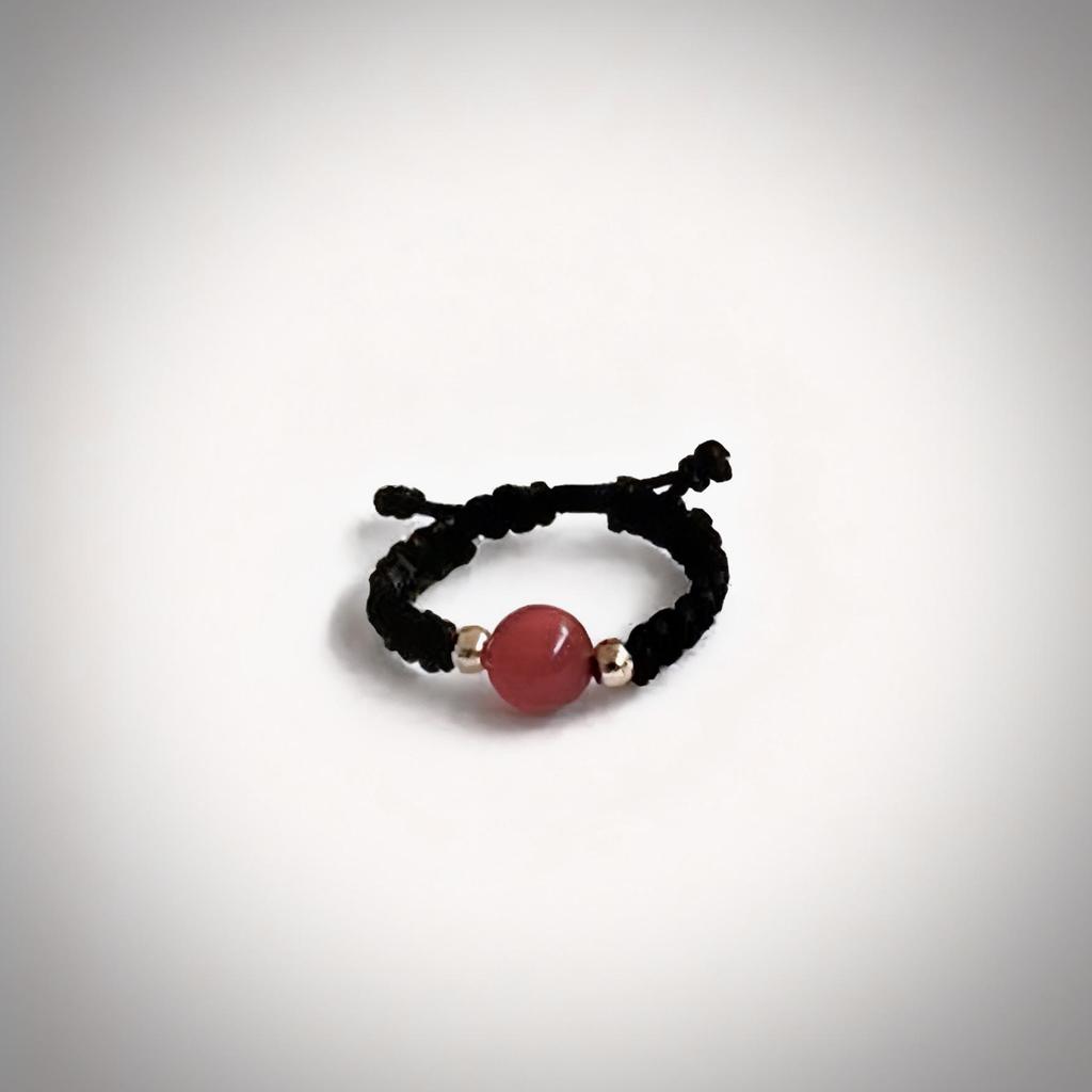 Red Bean & Red Agate Woven Copper Coin Ring for Women - Trendy Niche Design for Couples & Best Friends Pinky Ring.