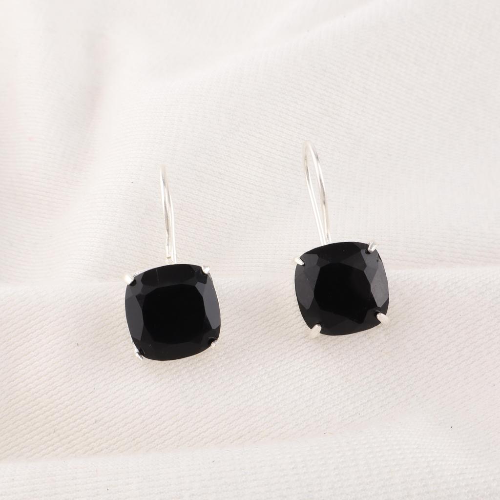 Black Onyx 925 Solid Sterling Silver Onyx Earrings, Handmade Boho Gemstone Jewelry Earrings For Memorial Day