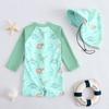 Children's One-piece Swimsuit Boys' Sun Protection Long-sleeved Baby Cartoon Swimsuit Quick-drying Baby Swimsuit Hooded Sun Protection