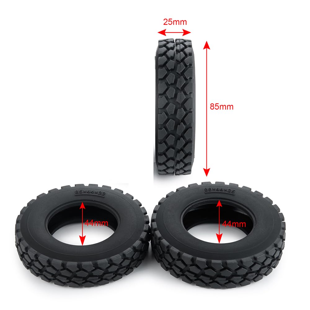 TRZX RC Tires, 4-Piece RC Rubber Tires Set, 25mm Wheel Tires for TAMIYA 1/14 Tractor Truck RC Car (25mm)