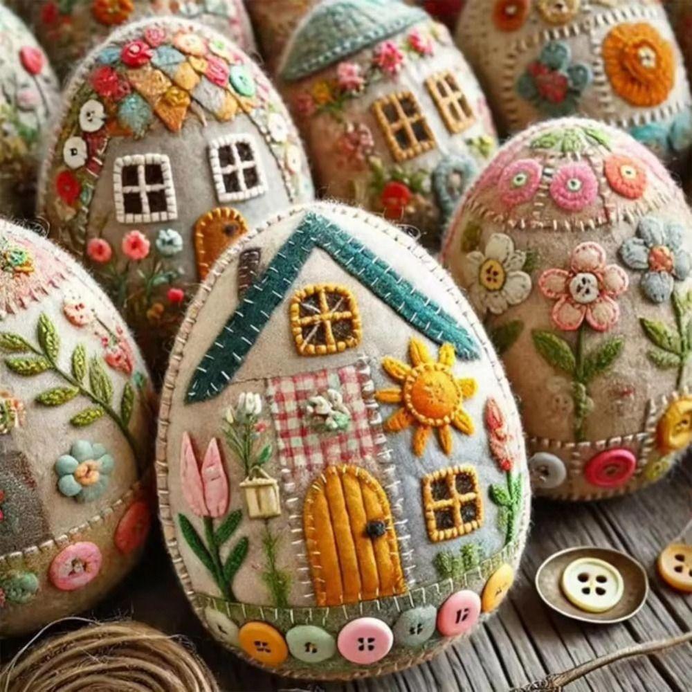 

Felt Material Embroidered Felt Kit Egg House Easter Egg Decor Patchwork Felt Egg Kit Basket Filler D
