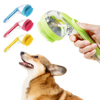 Pet Bath Brush Soft Silicone Brush Head Suspension Hole Design Dog Cat Shedding Brush Ergonomic Handle Dog Comb