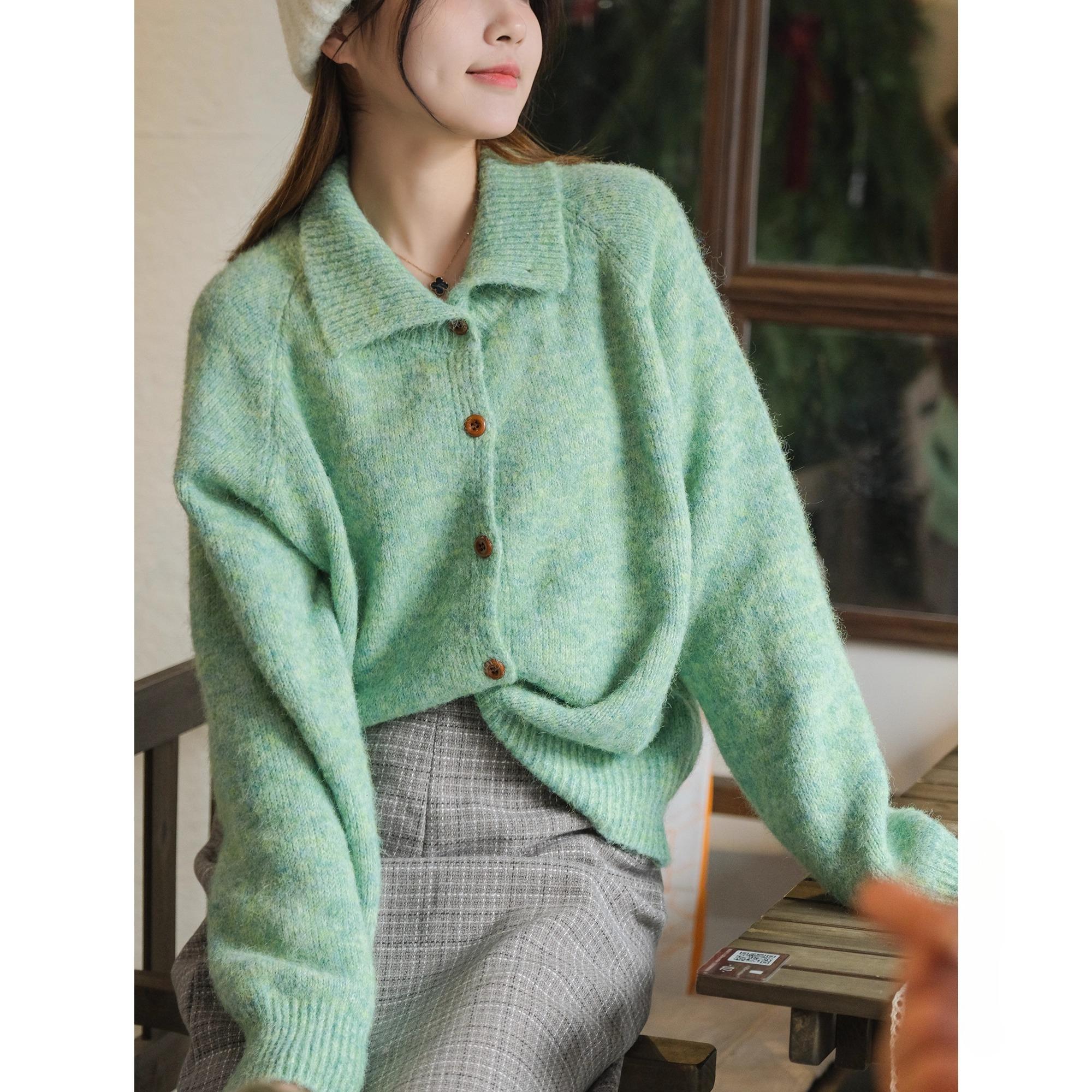 

DIMANAF 2025 Свитеры Пуговицы Водолазка Однотонный Кардиган Осень Женщины Вязание Свободный One size