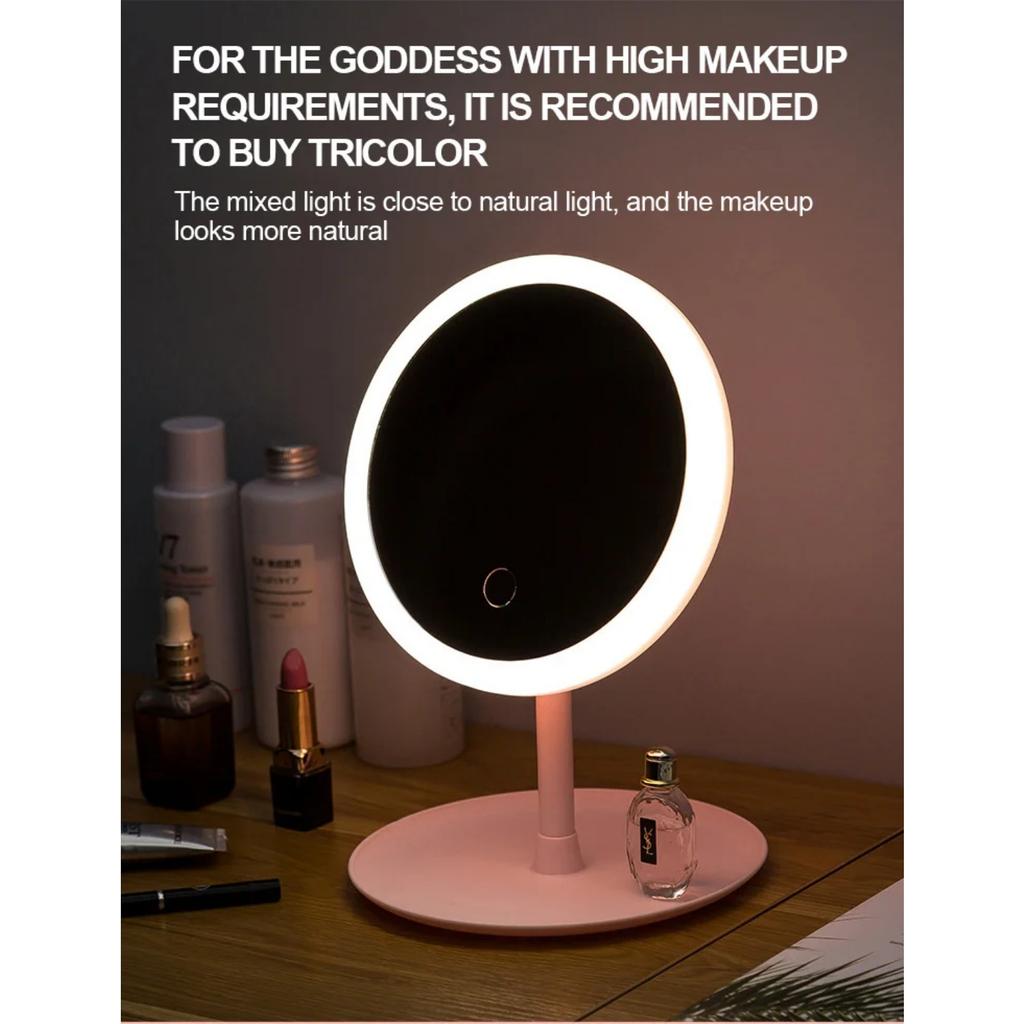 LED Makeup Mirror With Light Lamp With Storage Desktop Rotating Cosmetic Mirror Light Adjustable Dimming USB Vanity Mirror