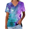 Women's V-neck T-shirt Short Sleeved Galaxy Print Summer Top Fashion 3D Pattern Waist Top