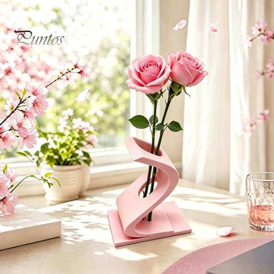 Handmade Carved Decor 3D Printed Curved Flower Arrangement Stand, Minimalist Holder Ornament, Bedroom Desk Accessory Creative Artistic Table