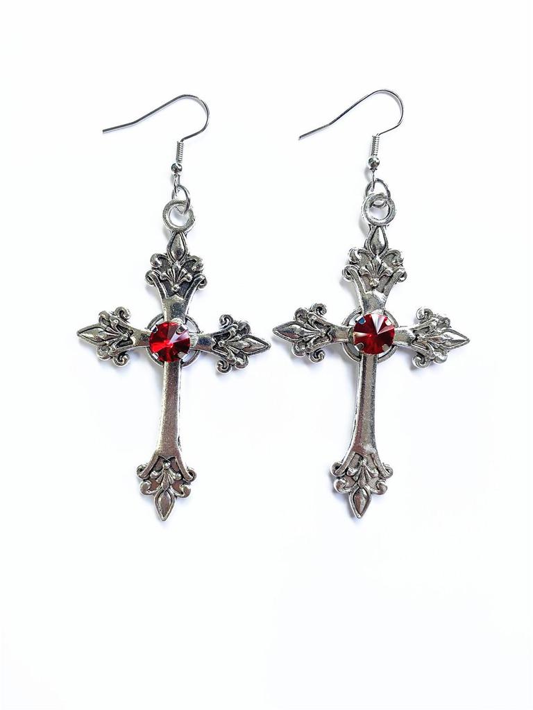 Popular Oversized Rhinestone Cross Earrings - Silver Tone Gothic Punk Fashion