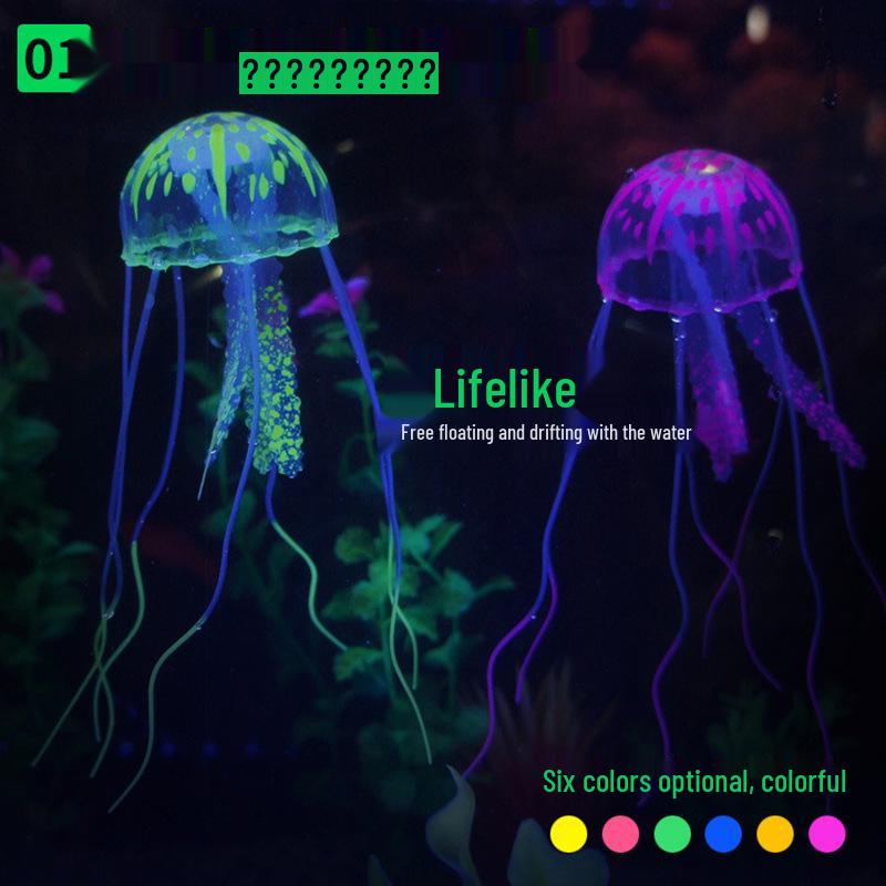 Simulated Aquarium Jellyfish & Coral Decorations - Small Fluorescent Silicone Jellyfish