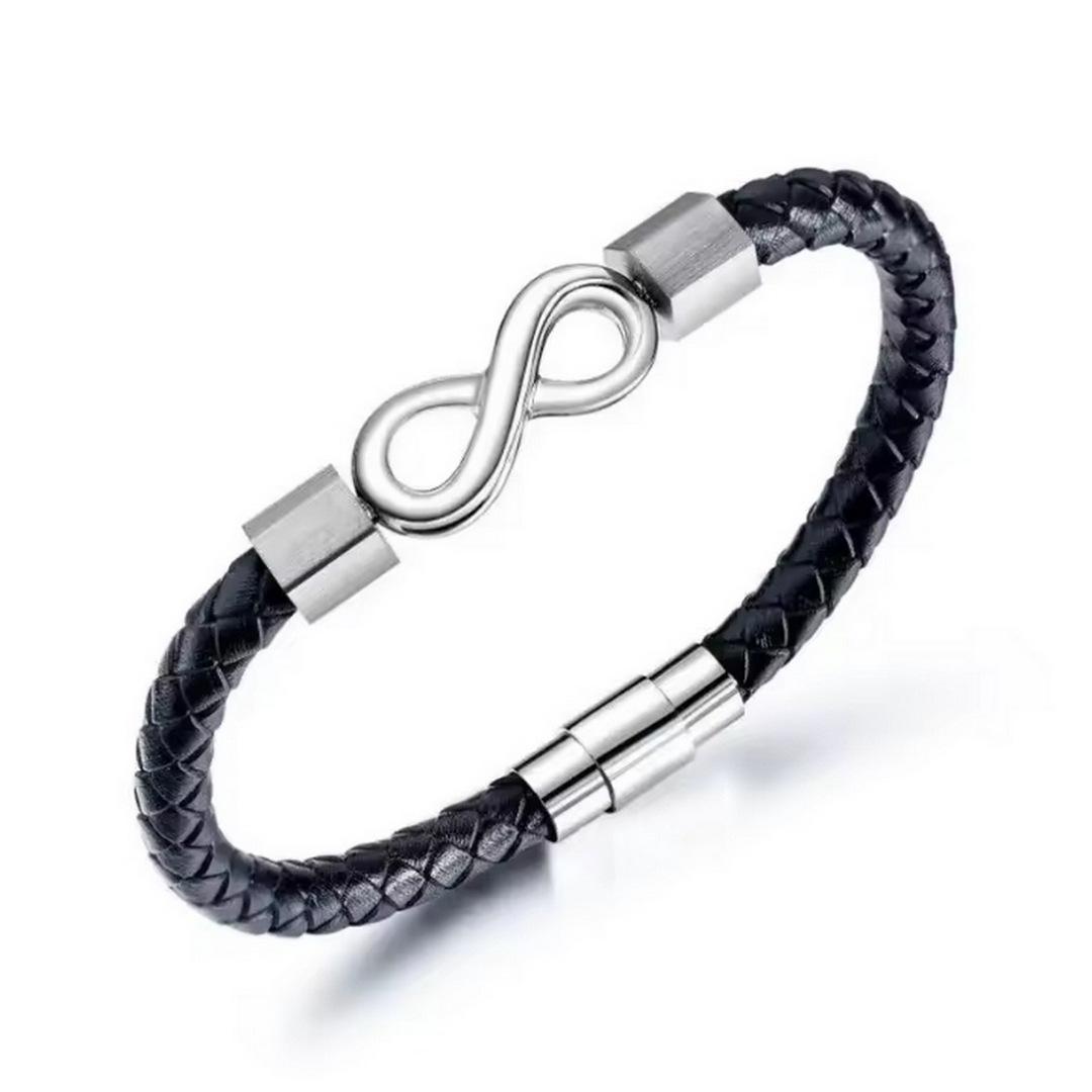 Leather Bracelet, European and American Woven Leather Bracelet, Infinite Personality 8-character Men s Magnetic Buckle Bracelet серебряный