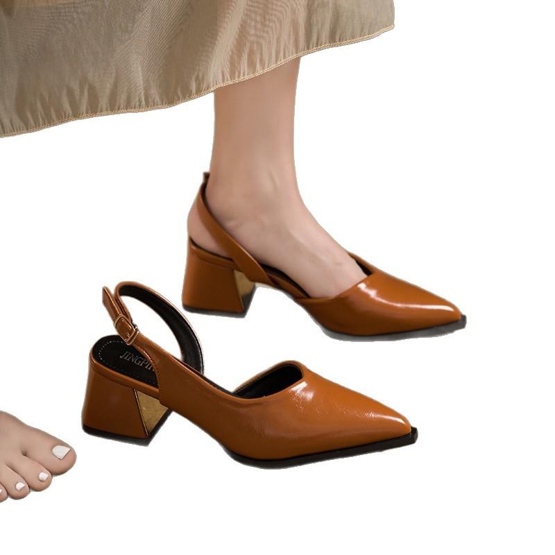 French silver Mary Jane shoes thick heel bag head sandals women's new spring and summer pointed head evening single shoes