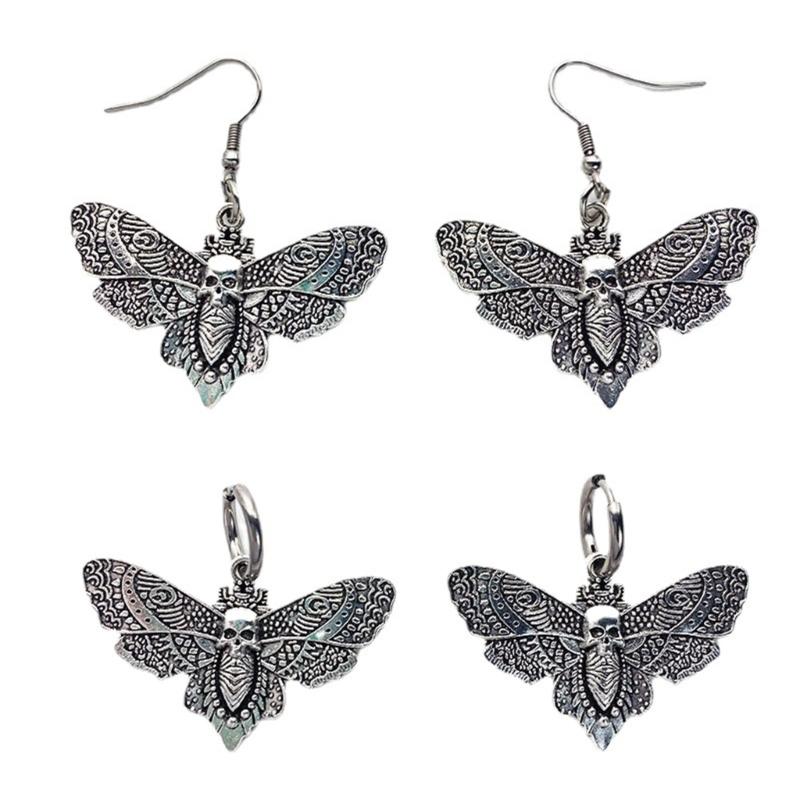 1 Pair European and American Metal Hook Earrings Retro Fashion Halloween Butterflies Skull Pendant Earrings for Women