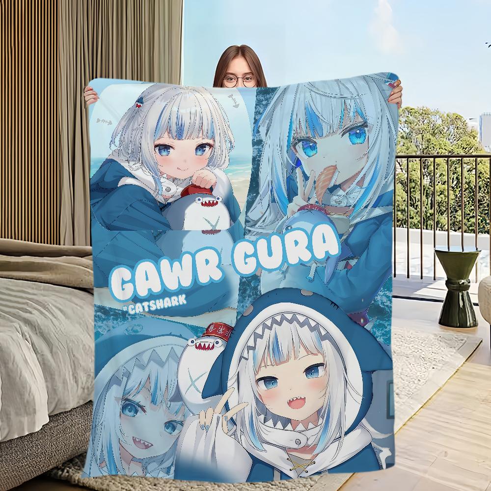 Kawaii Anime Girl Music Art G-gawr G-gura Blanket Flannel Warm Comfort Soft Plush Blanket Sofa Living Room Bedroom Travel Gift