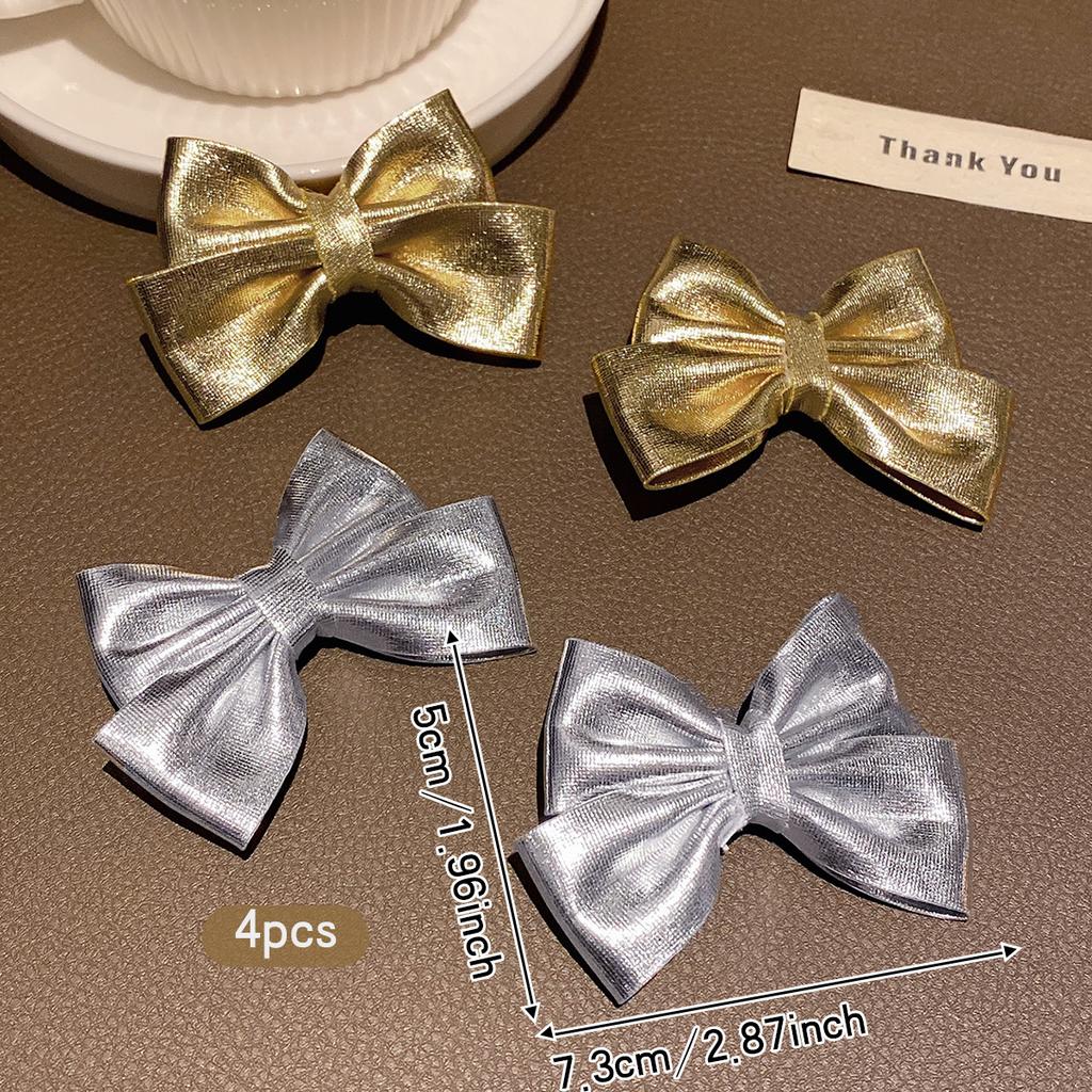 4 gold and silver bow hair clips, fashionable hair accessories suitable for daily use