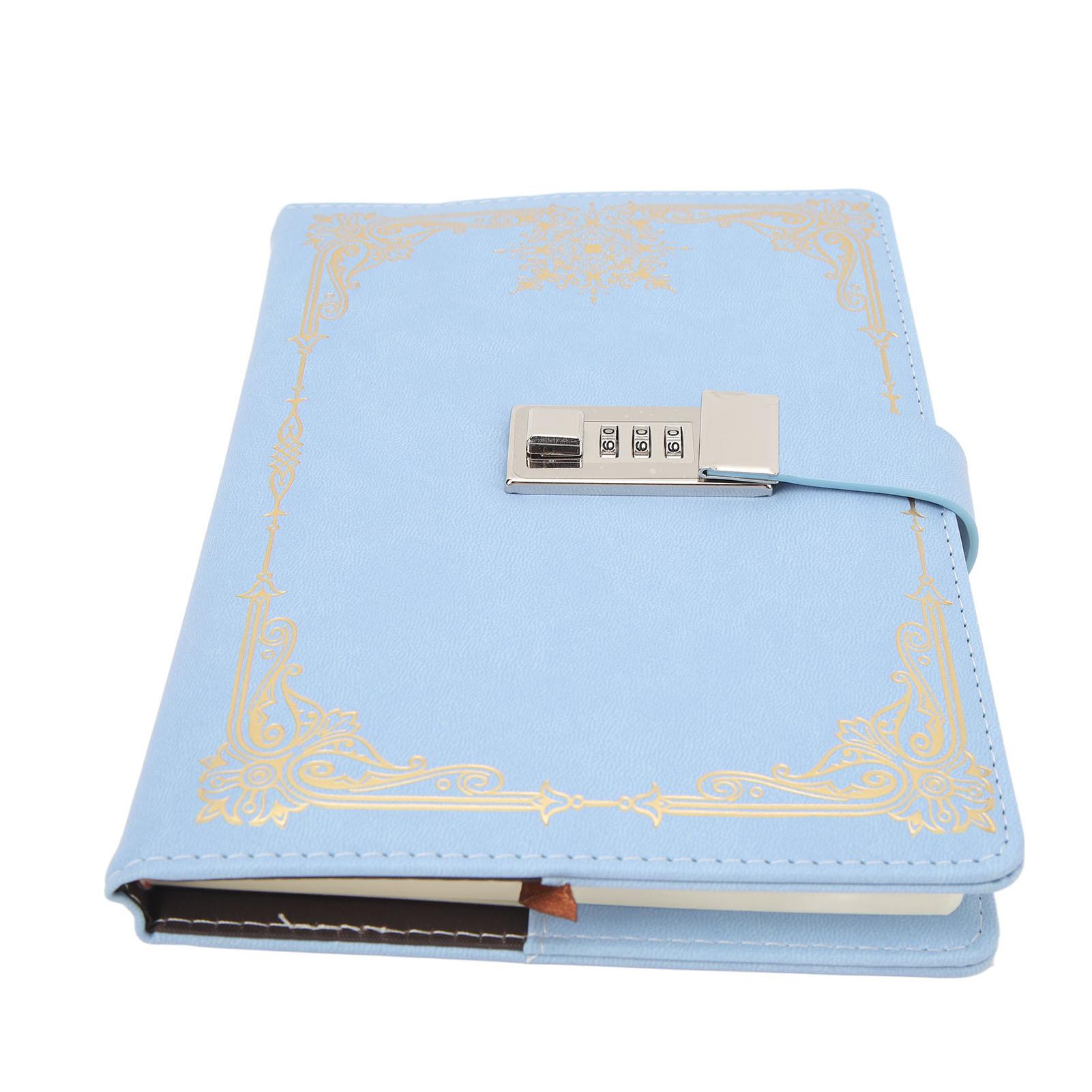 

A5 Notebook 100 Sheets Coded Lock Sky Blue Ribbon Page Marker 80g Thick Ruled Paper Notebook for School Office Travel