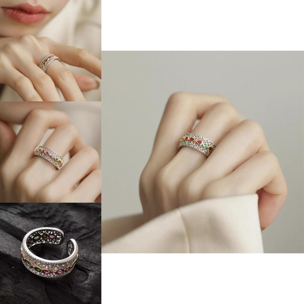 Stylish Geometric Copper Ring For Women Featuring Colorful Zirconia And Vintage Charm