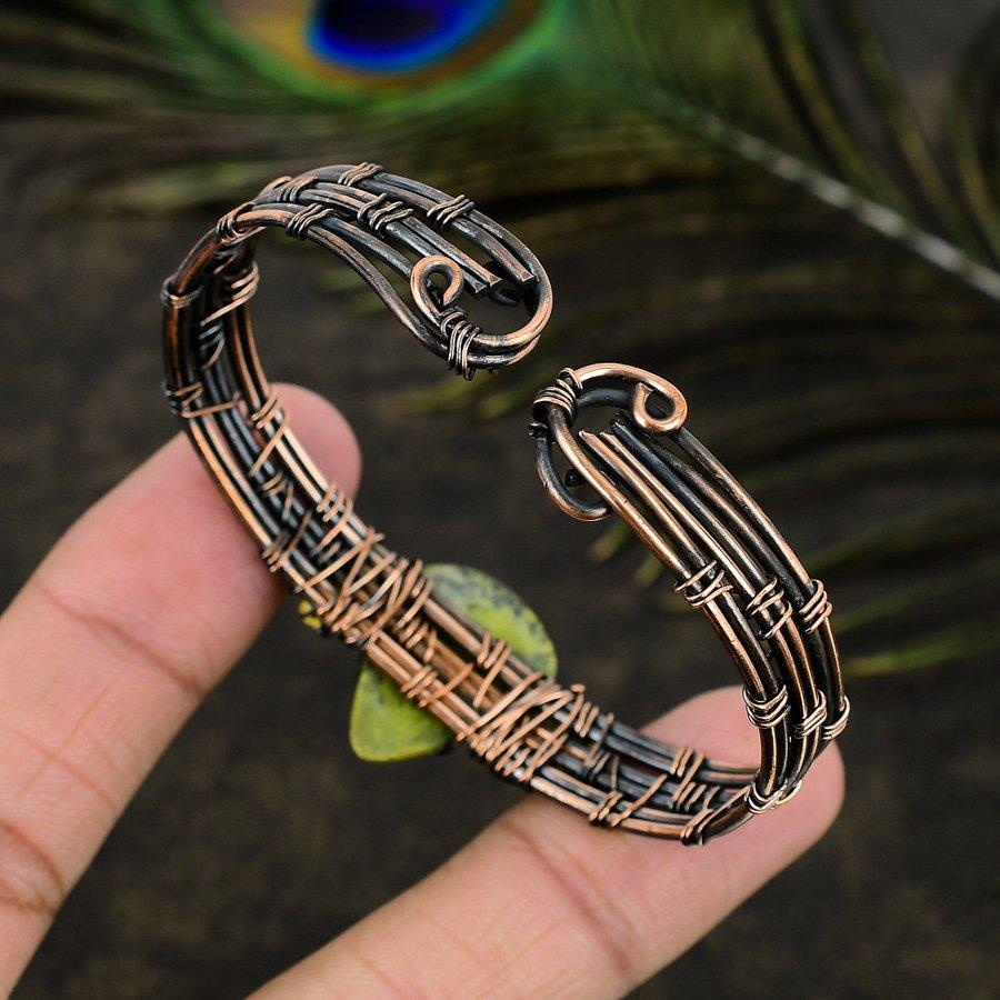 Piatră Naturală Stichtit Gemă Înfășurată în Sârmă de Cupru Manșetă Bățară Ajustabilă J1J49