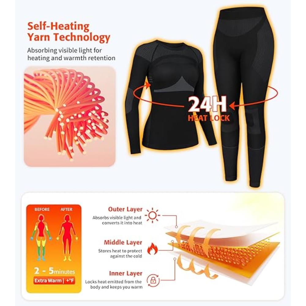 CHARMLEAKS Thermal Underwear Set for Women Long Johns Seamless Warm Base Layer Top & Bottom Ski Wear for Cold Weather
