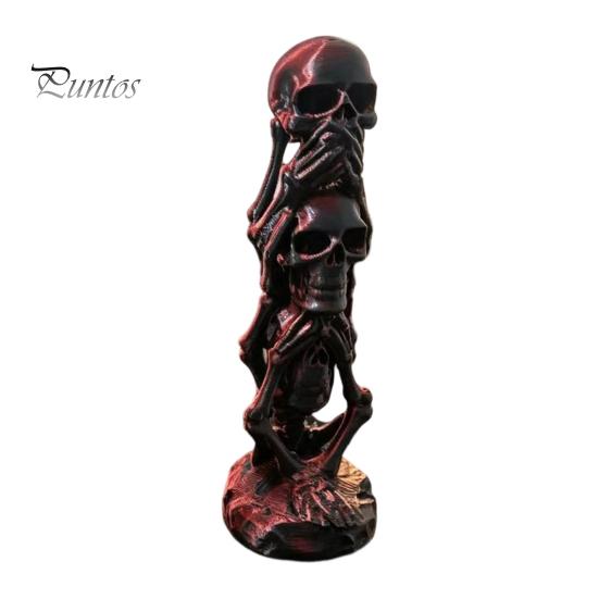Office Desk Accessories 3D Printed Triple Skull Statue, Halloween Horror Hear No Evil See Modern Interior Ornaments Speak Figurine, Creative Decor for