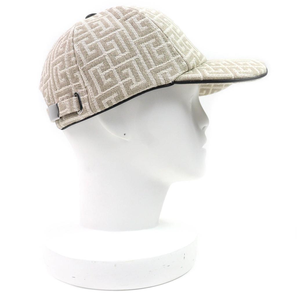 Excellent BALMAIN Cap Monogram Jacquard Baseball Cap Hat Beige Linen Mens  Used
