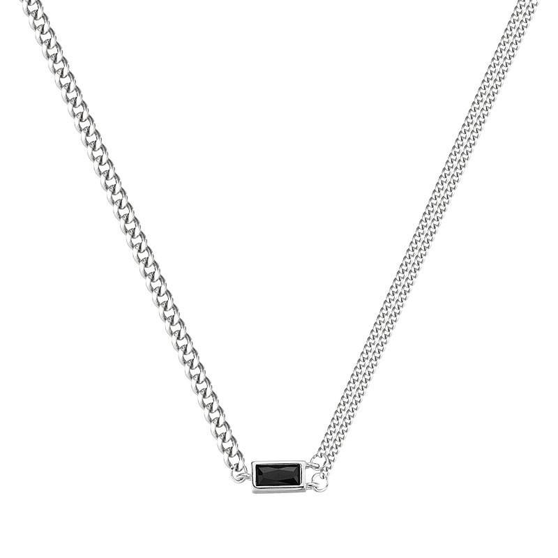 Stříbrný přívěsek S925 Černý čtverec - Náhrdelník s niche designem, Lehký luxusní choker pro ženy, Perfektní letní šperk na klíční kost.