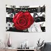 Black White Stripes Red Rose Flowers Tapestry Wall Hanging Poster For Bedroom Aesthetic Wall Tapestries Banner Modern Wall Art
