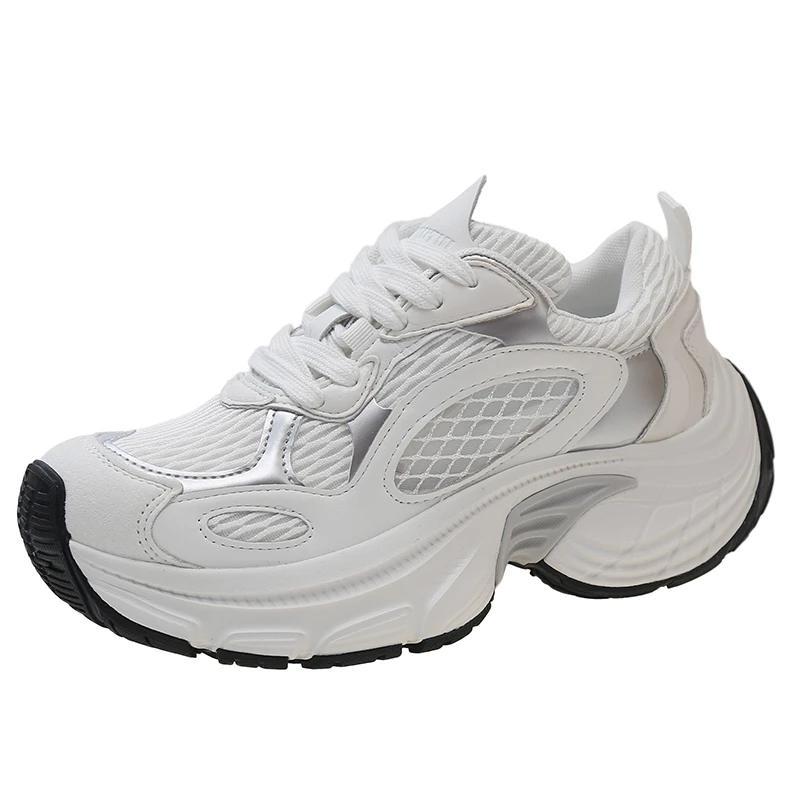 New Women's Vulcanize Shoes Outdoor Fashion Platform Flat Shoes for Women Patchwork Ladies Air Mesh Lace-up Anti-slip Sneakers