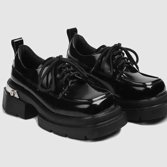 2025 Spring and Autumn New Versatile Popular British Style Small Leather Shoes French Hepburn Style Thick-soled Heightened Thick-heeled Loafers