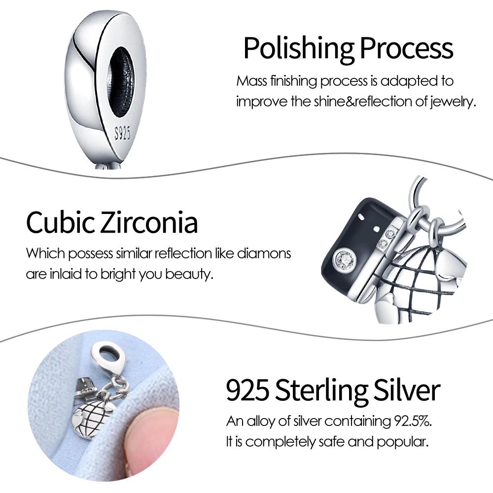 Authentic Charm Bead Charms copper Plated Earth Camera Luggage Hanger Bead Charms Compatible With Bracelets Women Jewellery Making Diy Gift