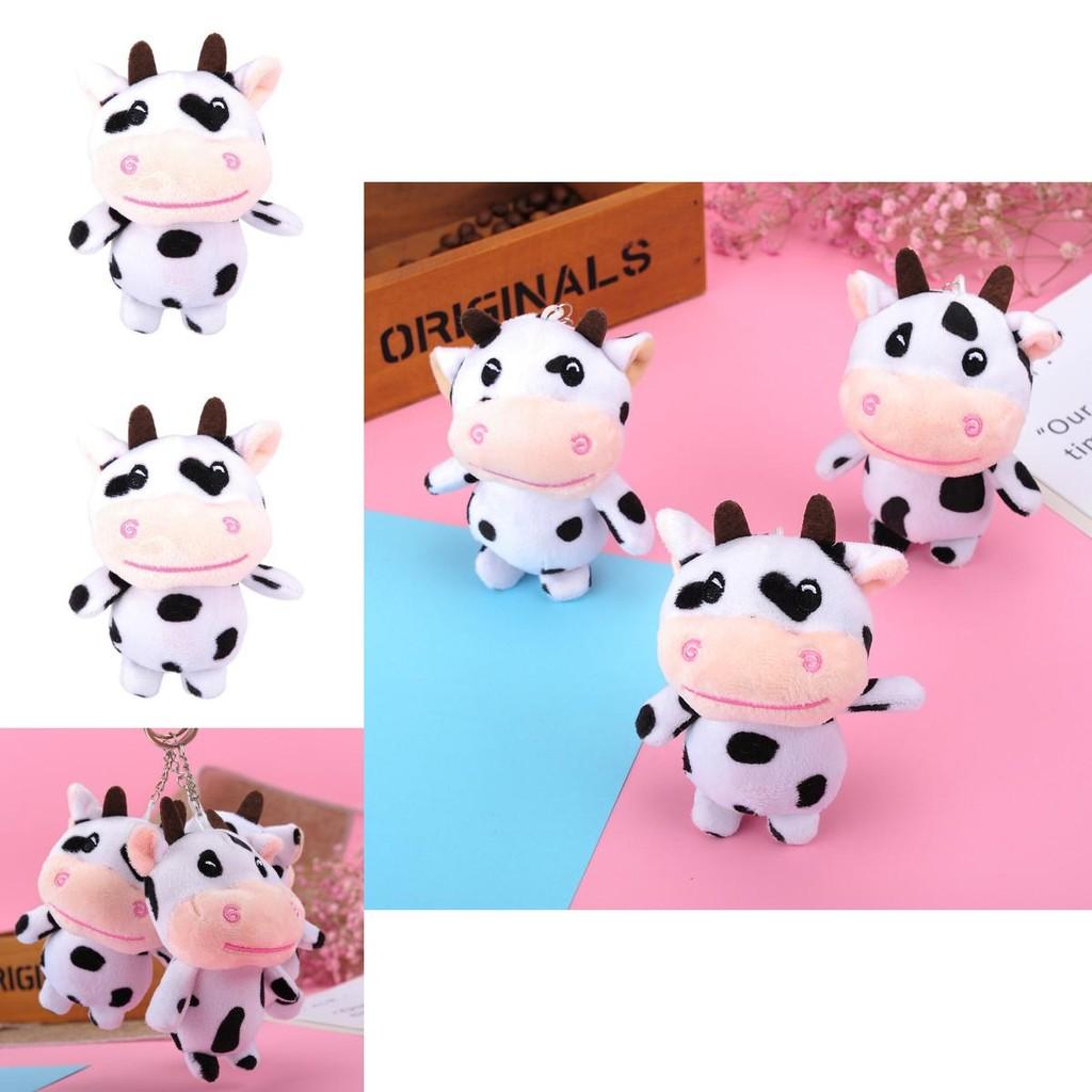 Small Black And White Cow Plush Keychain Creative Animal Ornament Gift