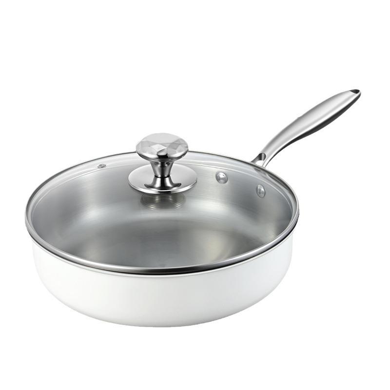 316 Stainless Steel Ceramic Flat-Bottom Non-Stick Wok and Frying Pan for Gas and Induction Cookers