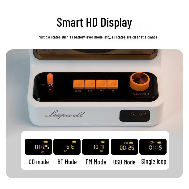 Retro Bluetooth Rechargeable Portable CD Player - Vinyl Disc Music Themed Custom Gift