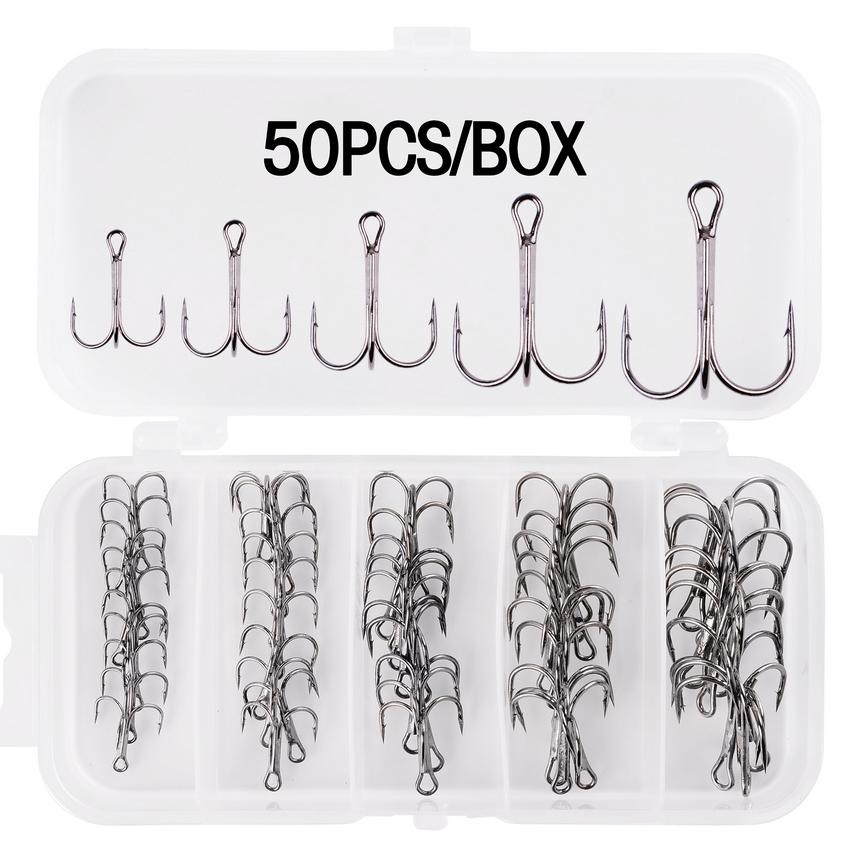 

120/50Pcs/Lot Treble Fishing Hook Set In Box High Carbon Steel Barbed Hooks Fishing Tackle Black/Silver/Red Fishhook Quality