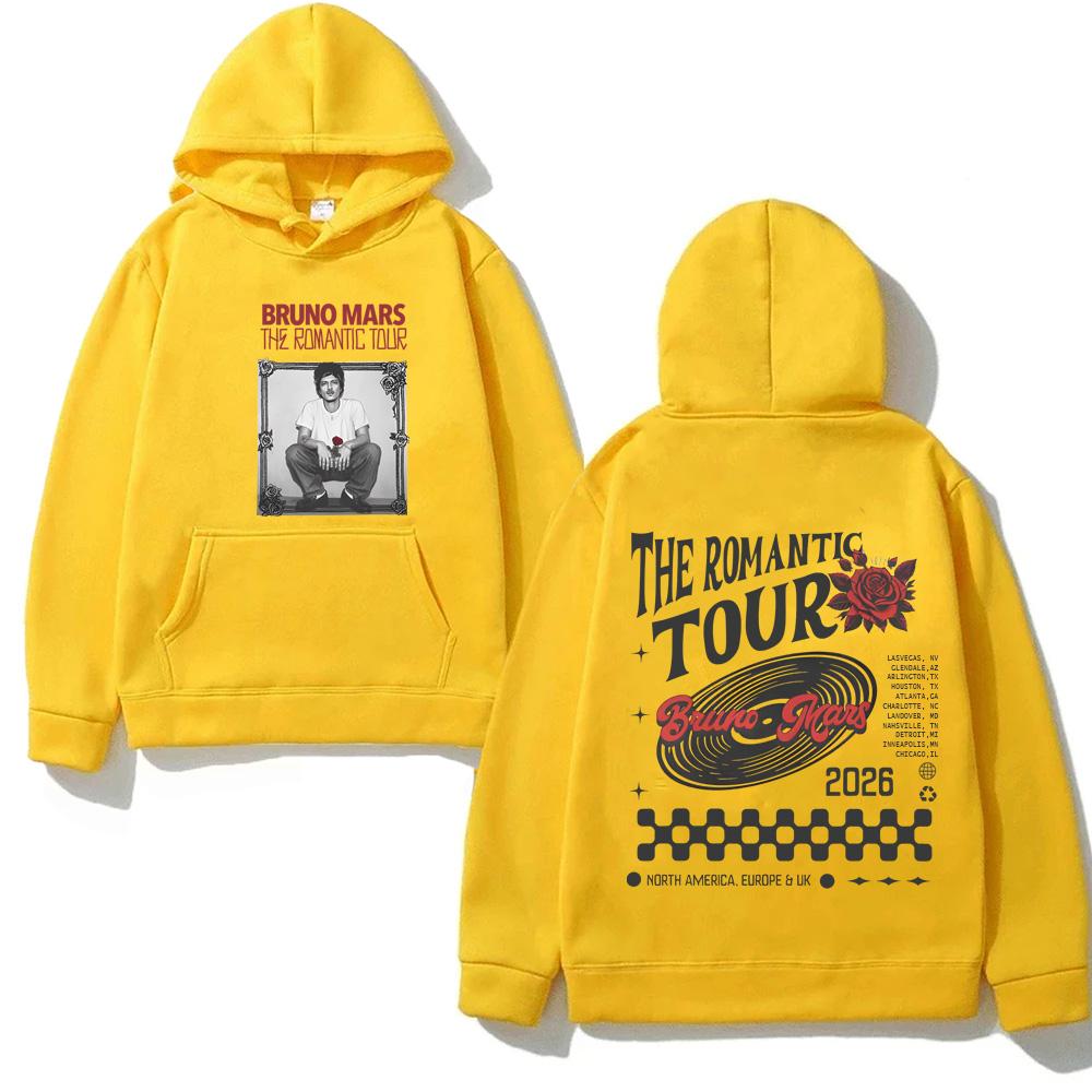 

Bruno Mars The Romantic 2026 Tour Hooded Harajuku Hoody for Autumn/Winter Casual Fleece Sweatshirt Comfortable Hoody L жовтий