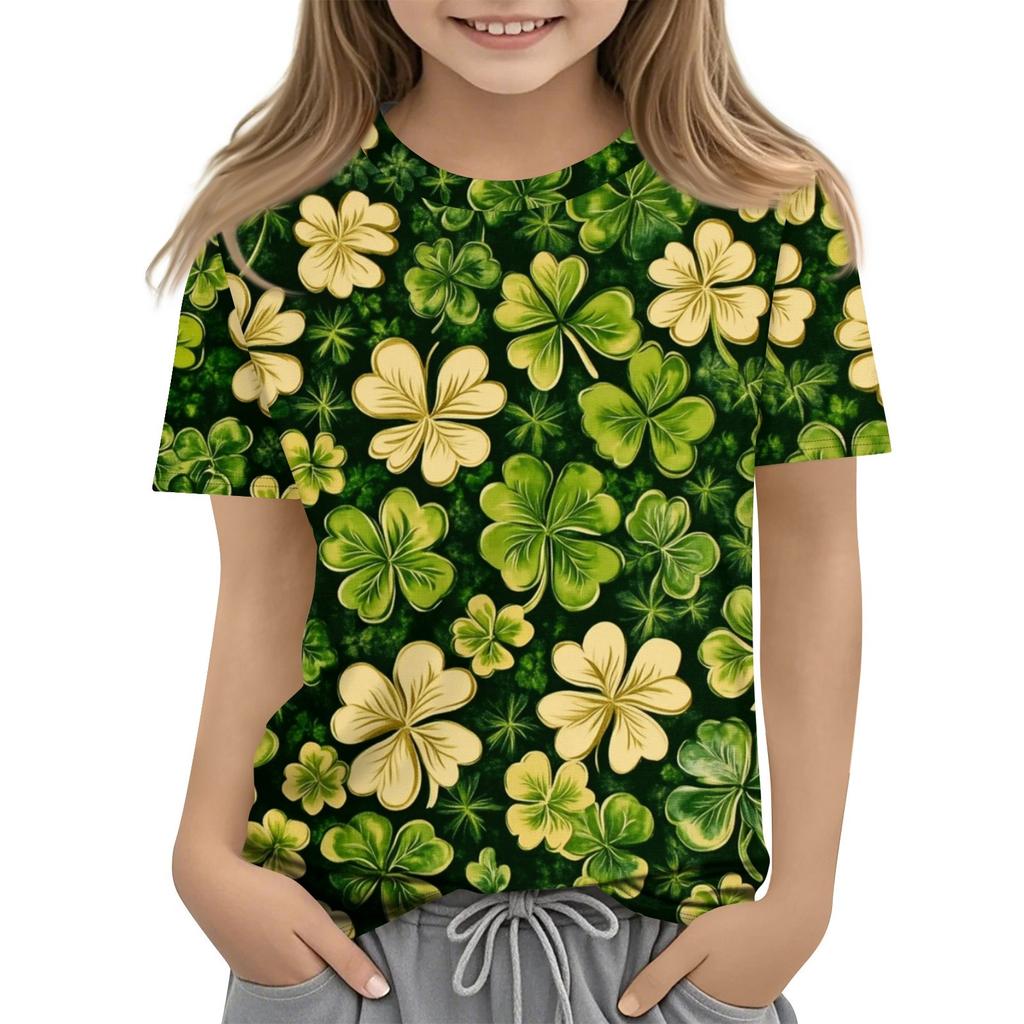 Children's Fashion Casual Short-sleeved St. Patrick Print Crew-neck T-shirt Top