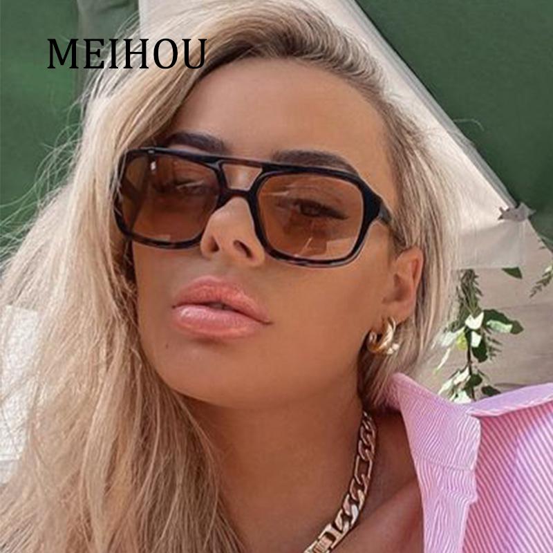 Retro Square Sunglasses Women Men New Trends Double Beam Yellow Big Sun Glasses Female Oversized Eyewear Shades UV400