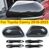 For Toyota Camry 2018- Rearview Side Mirror Cover + Door Handle Cover Wing Cap Exterior Door Rear View Case Trim Carbon