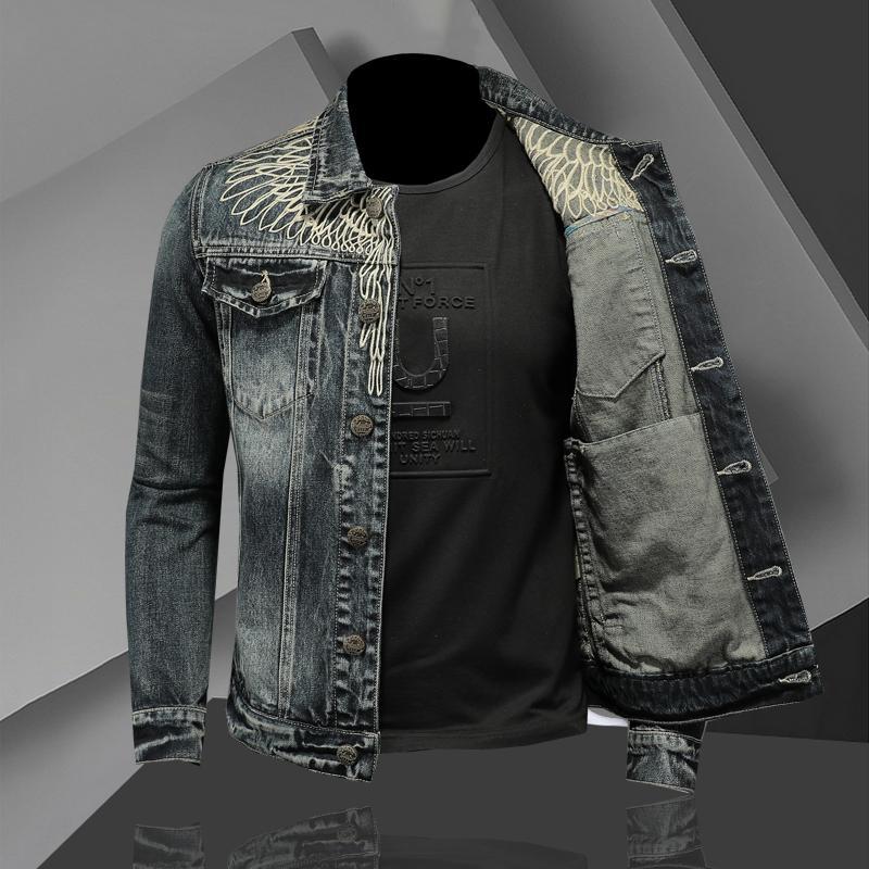 Herren Denimjacke Vintage Used Amerikanischer Stil Slim Fit Motorradjacke Arbeitskleidung Lässiger Mantel Frühling Herbst