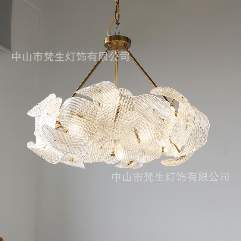 Glass Petal Ceiling Chandeliers 2024 New LED Lights Luxury Long Hanging Lamps Modern Home Decoration Lustres for Dining Table