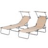 Folding Sun Lounger Set of 2 with Canopy, Reclining Sunbed with 4-Position Adjustable Backrest, 600D Oxford Cloth