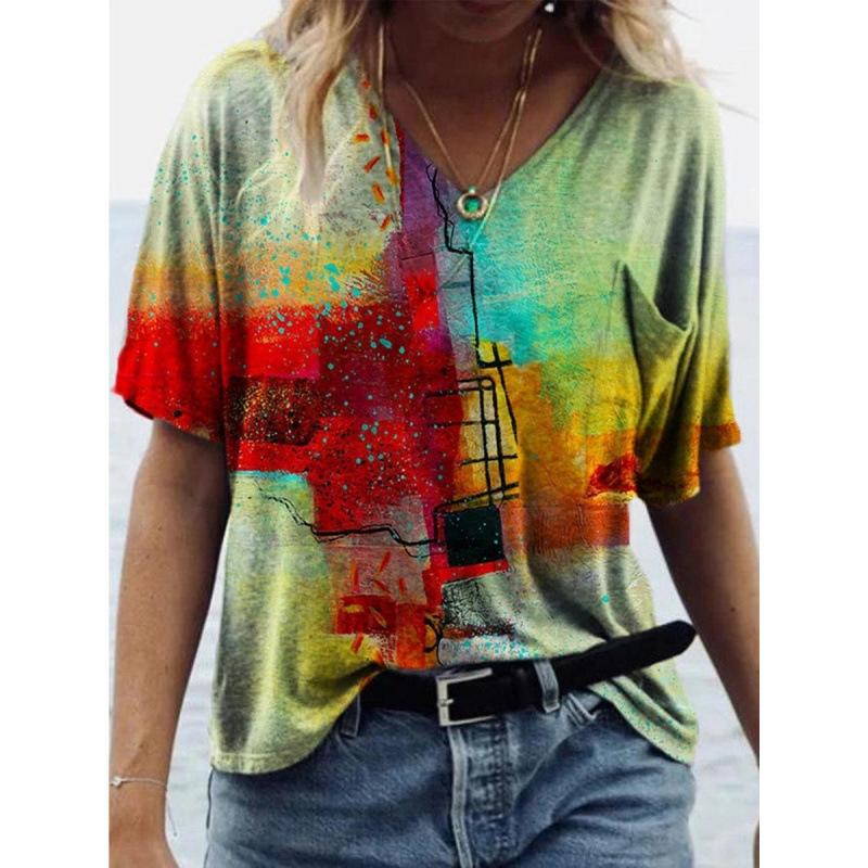 

Новая популярная абстрактная картина, 3D-принт, футболка с коротким рукавом для женской одежды XS